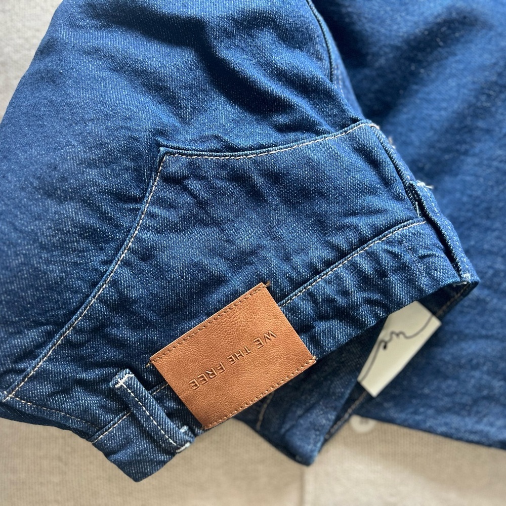 We The Free curvy Antonia crop Indigo Denim Shorts with Brown Leather Patch - Picture 10 of 10